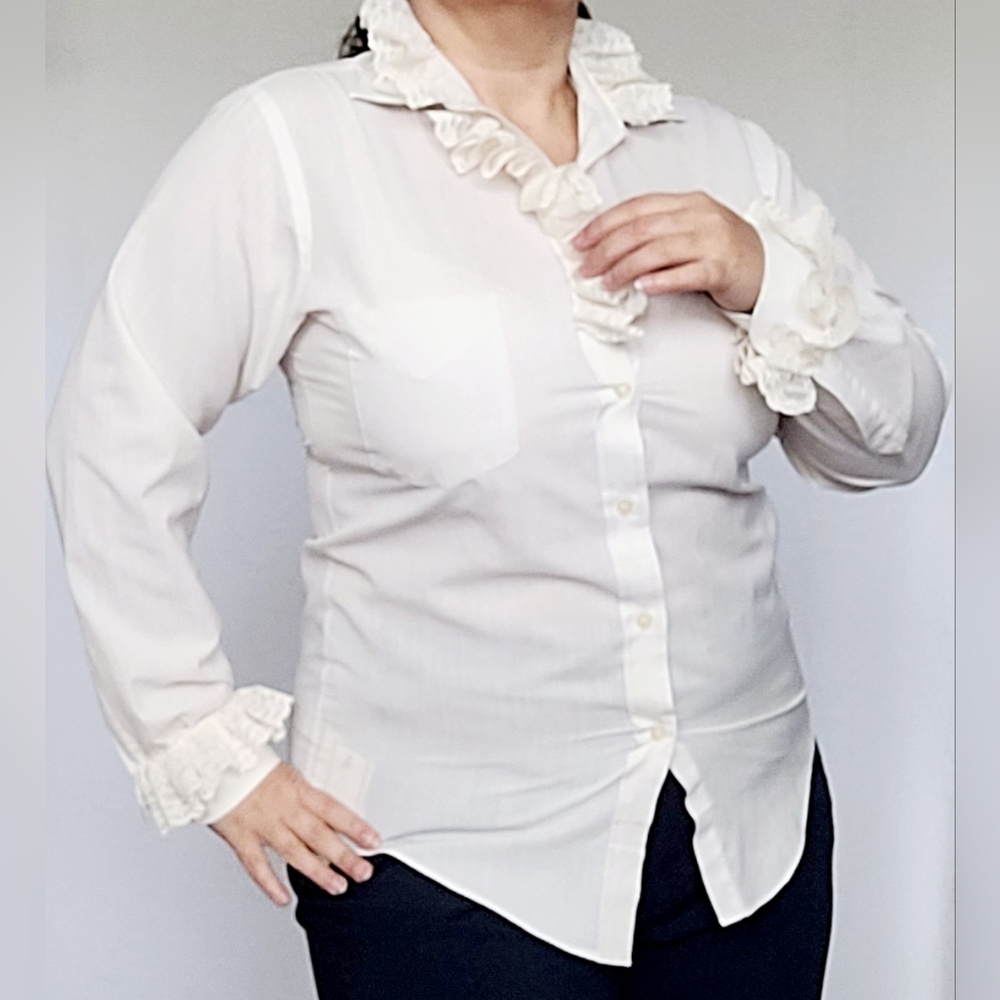 Gentry Women's Business/Office Button Down Shirt/Blouse Lace Trim Cream Large